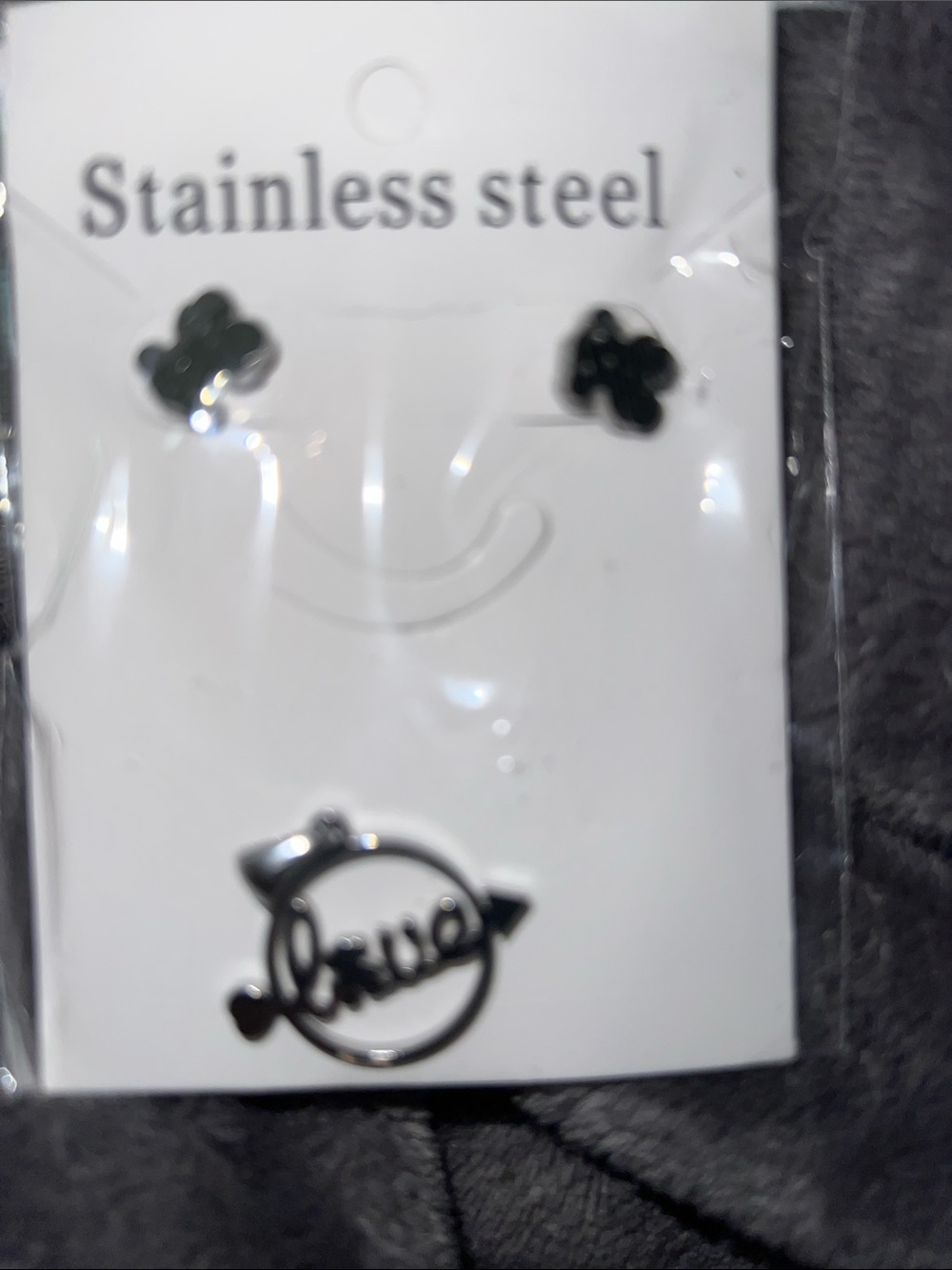 Stainless Steel Bear and Love Charm Earring Set
